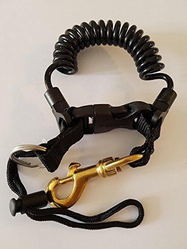 Scuba Diving Coiled Lanyard Quick Release Clip with brass D snap hook
