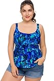 Sociala Women's Plus Size Swimwear Tankini Top Printed Swimsuit Bathing Suit