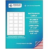 Premium Label Supply White Sticker Labels – 2" x 1.5" – Laser/Inkjet Compatible – (18 per Sheet), 25 Sheets – 450 Total Adhesive Labels