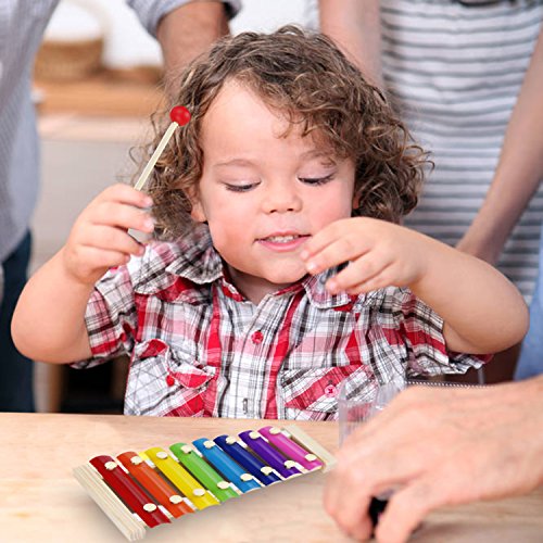 USATDD Natural Wooden Toddler Xylophone Glockenspiel for Kids with Multi-Colored Metal Bars Included Two Set of Child-Safe Wooden Mallets