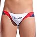 DESMIIT Men's Fashion Swim Briefs,US Medium / Tag XL(32"-34"),White+Red