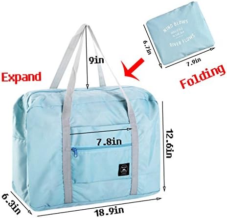 Orient Home Foldable Storage Travel Duffle Bag Luggage Sports Gym Water Resistant Nylon with High Capacity for Men Women-lightblue
