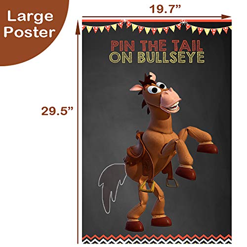 Toy Inspired Story Party Supplies, Pin The Tail On Bullseye Party Game Large Poster 24PCS Reusable Tails Sticker for Kids Boys Birthday Party