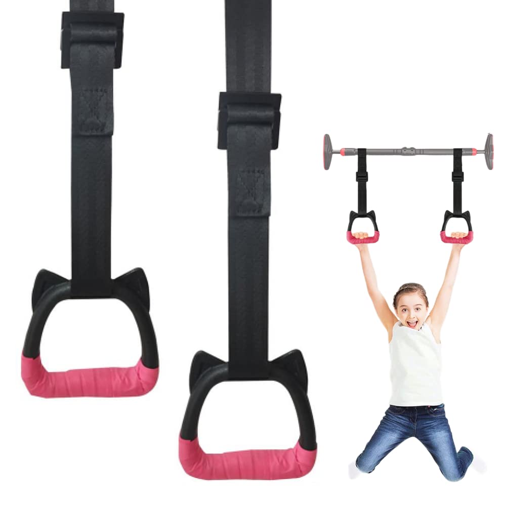 SQHY Gymnastics Rings for Kids Home Exercise Rings Pull Up Rings With Straps Exercise Strength Training Equipment Gym Rings for Children Exercise (Black pink)