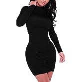GOKATOSAU Women's Sexy Stand Neck Bodycon Long Sleeve Ruched Club Party Mini Dress