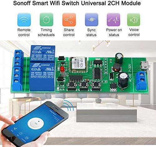 MHCOZY Ewelink WiFi Relay Switch,Self-Locking/Momentary Timer WiFi Switch Module,Compatible with Alexa Google Assistant (2CH) - Image 3