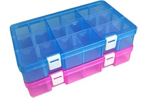 DUOFIRE Plastic Organizer Container Storage Box Adjustable Divider Removable Grid Compartment for Jewelry Beads Earring Tool Fishing Hook Small Accessories(18 grids, Pink-Blue)