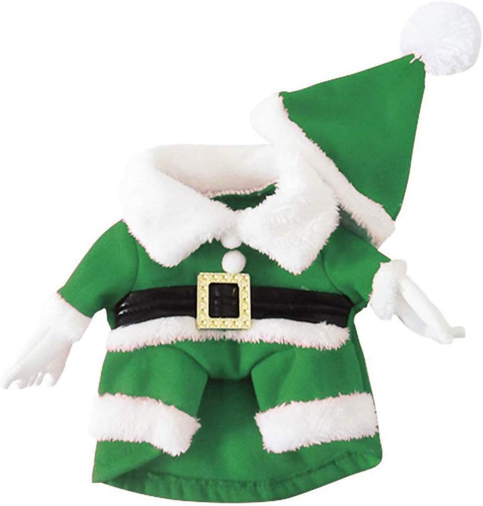 DELIFUR Pet Christmas Costumes - Dog & Cat Xmas Suit with Cap, Santa Claus Hoodies - Warm in Winter (Green, L) - Image 3