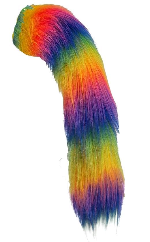 The Dragons Den 20" Unisex Multicoloured Rainbow Faux Fur Unicorn Tail LGBT Fancy Dress [20"]