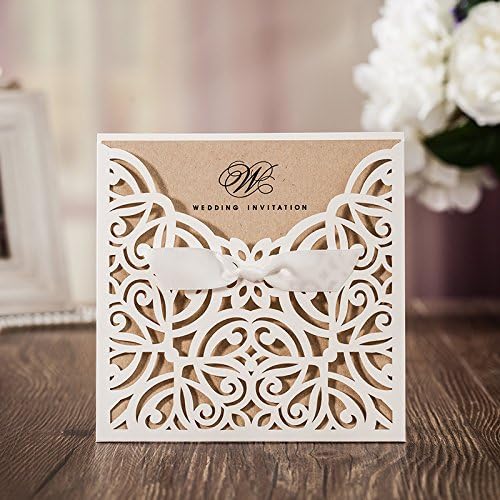 Jindowine Laser Cut Flora & Lace Wedding Invitations With Rhinestone Matched With RSVP Cards Set of 20pcs (20)