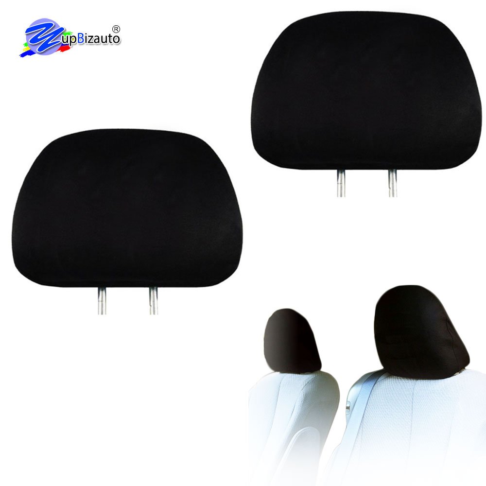 Yupbizauto 2X Cars Trucks & Cover Solid Black Polyester Universal Headrest Covers with Foam Backing- Set of 2