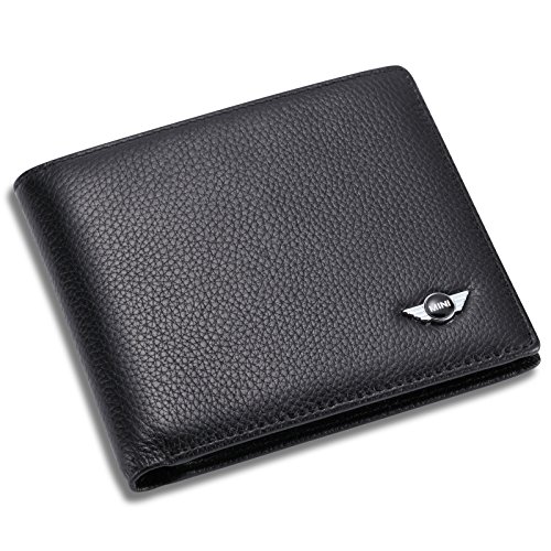 MINI Cooper Bifold Wallet with 3 Card Slots and ID Window - Genuine Leather (Best Mini Cooper Accessories)