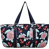 Sea Turtle Anchor Print Large Canvas Utility Tote Bag