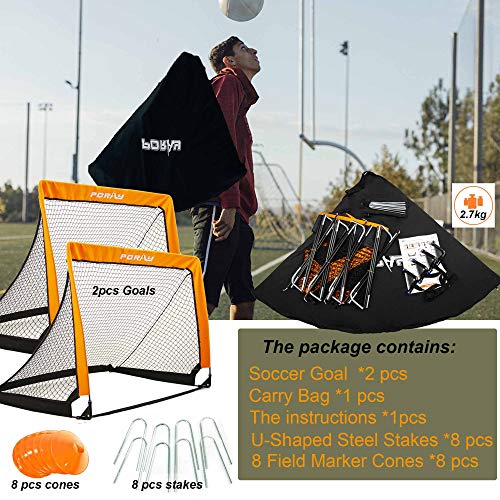 thumbnail image 2 of Poray 4FT Soccer Goals Set - 2 Portable Nets With 8 Cones For Backyard Training 2 of 11
