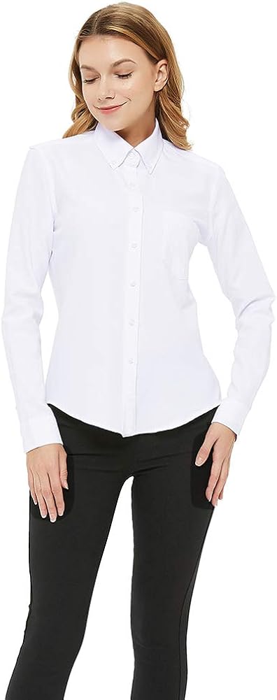 MGWDT Button Down Shirt Women Long Sleeve Blouse Oxford Shirt Classic-Fit Cotton Tops Wrinkle Resistant(2XS-3XL): Clothing