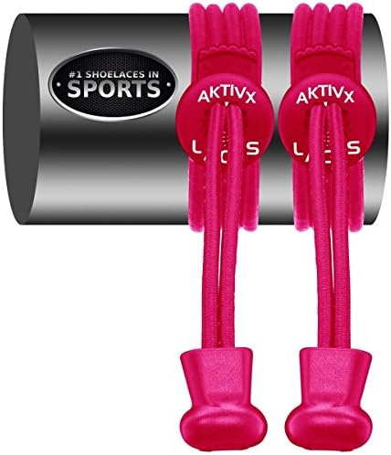 AKTIVX SPORTS LACES - No Tie Elastic Shoelaces that Lock, Replacement Running Shoe Laces for Men, Women, Adults, Seniors &amp; Kids Sneakers, Cleats, Boots (Pink Solid)