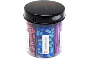 PILL THING Supplement Pill Dispenser Bottle, 6 Compartment, Labels, Easy Open, Anti-Mixing, Monthly Vitamin Organizer, Monster Fit Jr Medication Holder (Clear, Small)