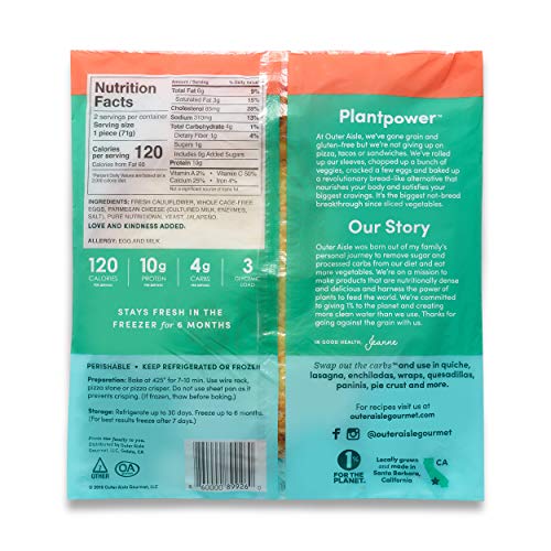 Outer Aisle Gourmet Cauliflower Sandwich Thins - Low Carb, Gluten Free, Paleo Friendly, Keto ... (Jalapeno Crusts, Pack of 4)