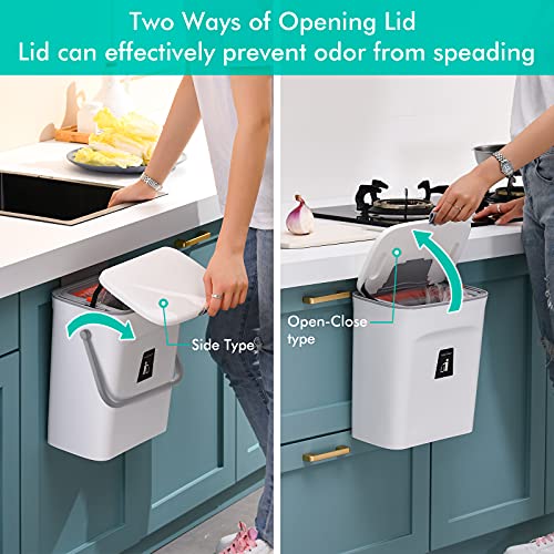 Hanging Trash Can 2 Pack&2.4 Gallon Kitchen Compost Bin for