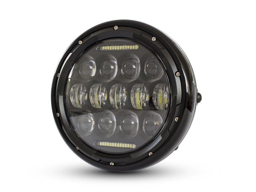 Alchemy Parts Motorbike Projector LED Headlight 7.7 inch 196mm in Gloss Black for Cafe Racer Retro Scrambler Street Bike Roadster Gloss Black