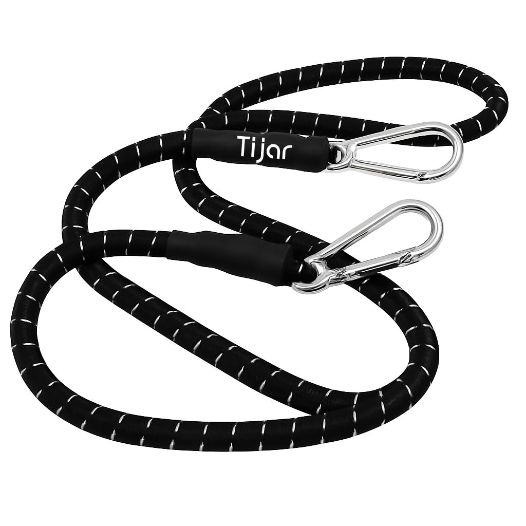 TIJAR Heavy Duty Bungee Cord 60" (150cm) with Carabiner Clips – Extra Strong Elasticated Tie Down Strap, Durable Shock Cord for Camping, Car, Van, Motorcycle, Luggage & Outdoor Use