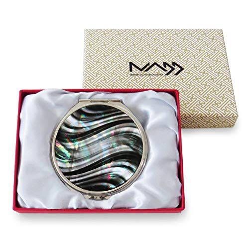 Makeup-Compact-Pocket-Mirror-Mother-of-Pearl-Metal-Round-Double-Sided-Folding-Magnify-Wavy-Zebra-Stripe