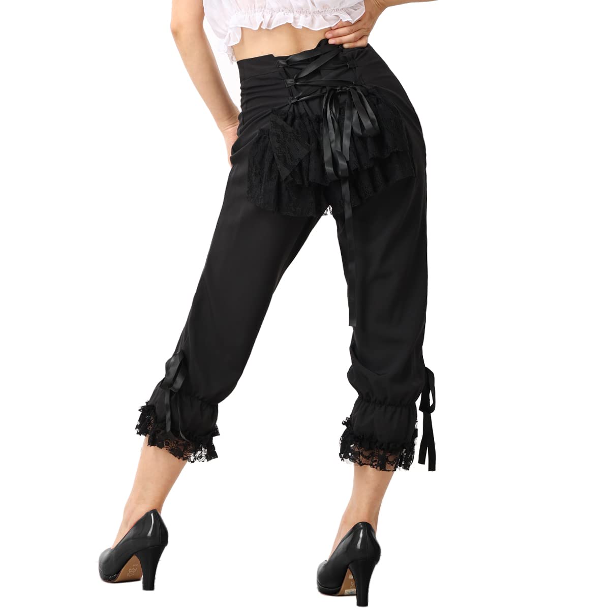 COSDREAMER Basil Women Gothic Steampunk Elastic Waist Breeches Pirate Costume Pants (XS, Black)