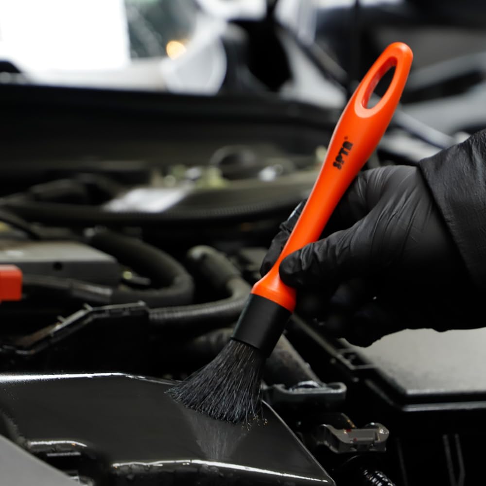 SPTA Detaillierungsbürsten-Set 5 Verschiedene Größen Premium-Naturhaar-Mischfaser-Kunststoffgriff Auto-Detailbürsten zum Reinigen von Rädern, Motor, Innenraum, Lüftungsschlitzen 6