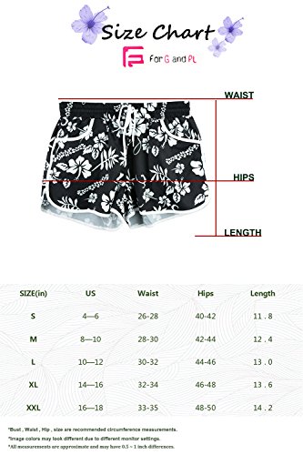 For G and PL Womens Summer Causal Beach Short With Drawstring Elastic Waistband Sports Boardshort Black Floral M