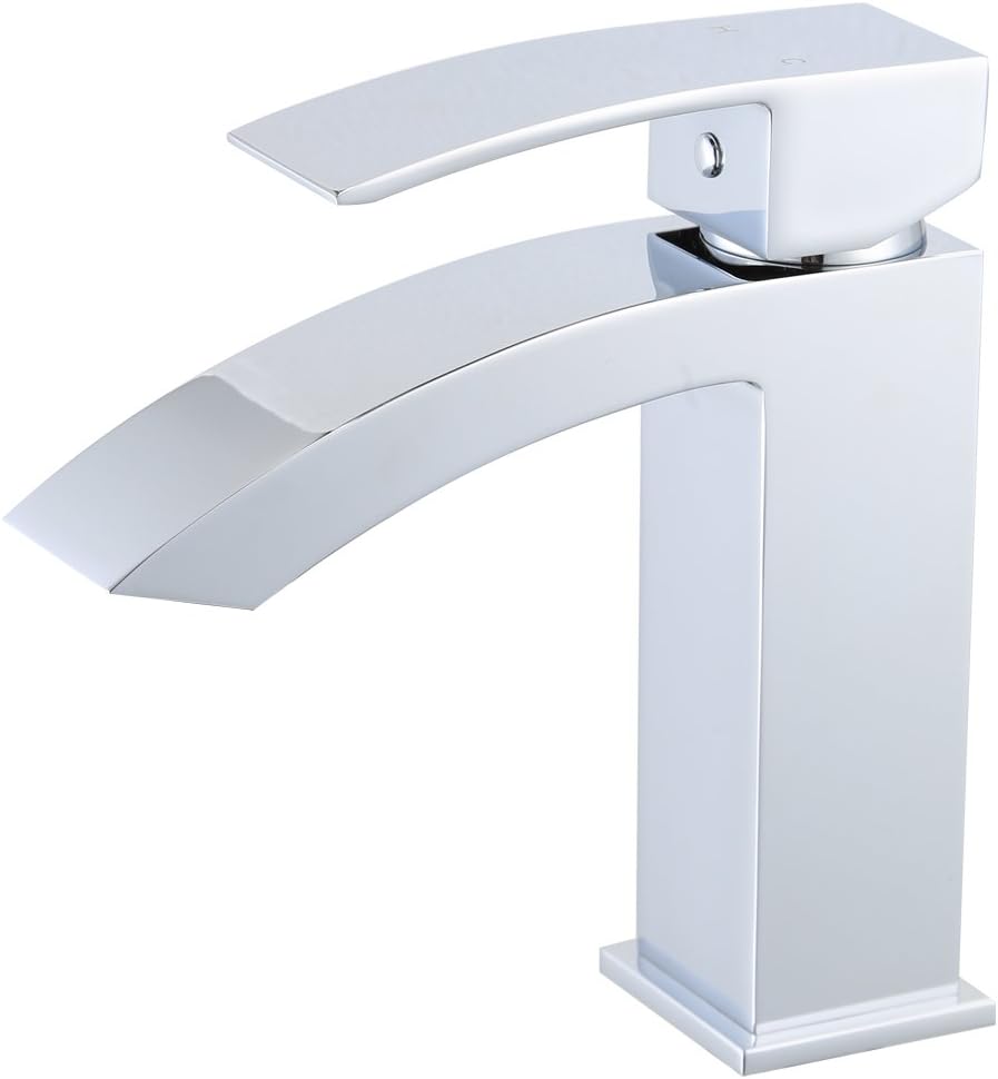 Bathroom Basin Faucet Waterfall Widespread Single Handle One Hole Brass Lavatory Vessel Mixer Taps (Chrome)