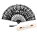 Metable Folding Fan Handmade Cotton Lace Embroidered with Bamboo Frame Women Hand Held Fans for Cosplay Dancing Props Wedding Gift(Black)