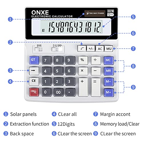 Calculator,ONXE Standard Basic 4 Function Desk Calculator, Dual Power