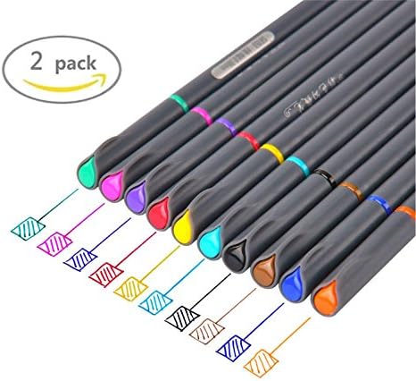 Fineliner Color Pen Set,0.38mm Colored Fine Line Point,Assorted Colors,10-Count (2pack)