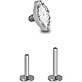 FINE4U 1PC Tragus Conch Helix Flat Labret Piercing Jewelry 16G 6mm 8mm - ASTM F136 Titanium Cartilage Earring Flatback Stud, Implant Grade Internally Threaded Hypoallergenic Body Jewelry (Clear CZ)