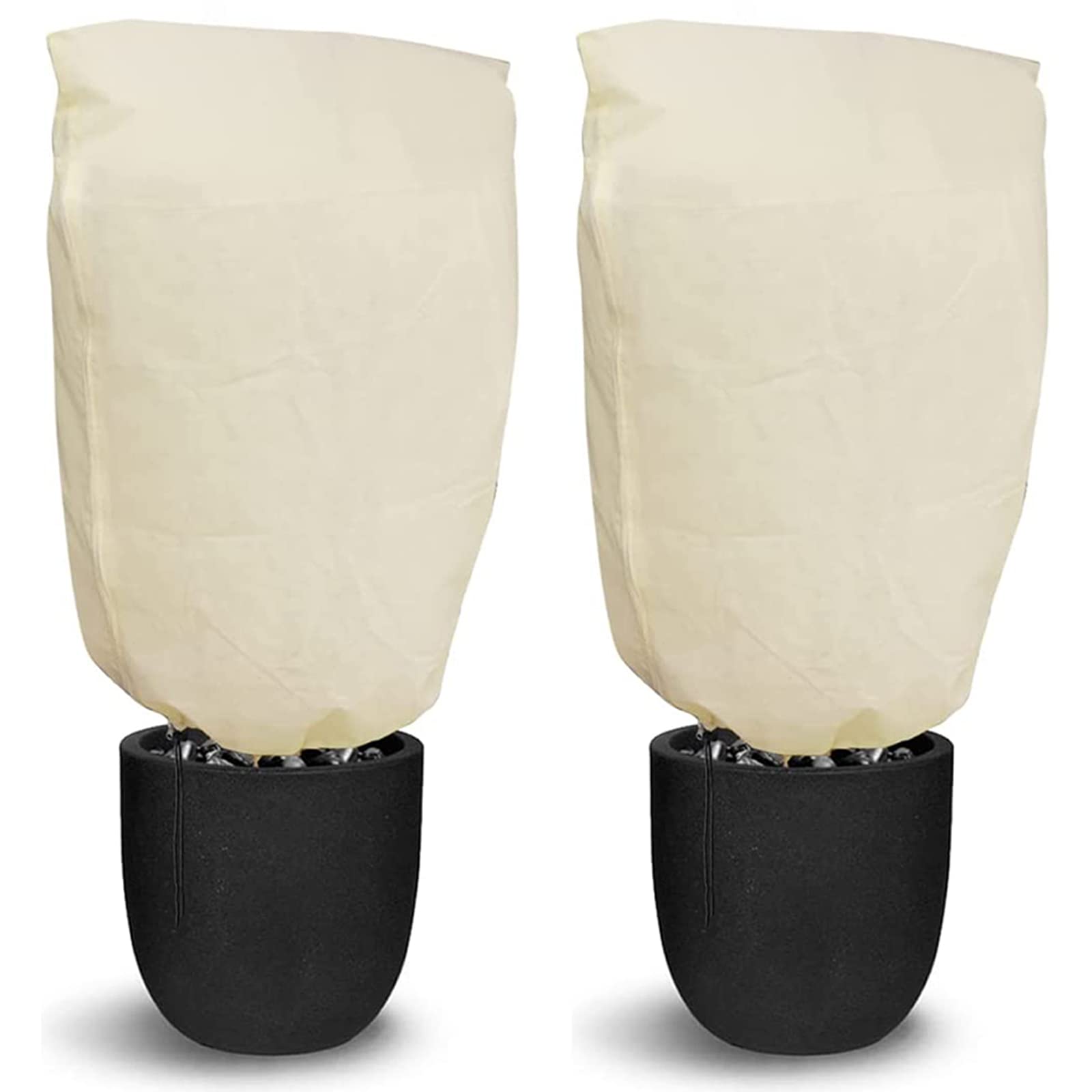 Photener Plant Fleece Frost Protection 1 x 0.8 m, 2 Pack, 80 gsm Breathable Non-Woven Fabric, Plant Protection Fleece, Windproof and Frostproof with Zip and Drawstring, Easy to Install