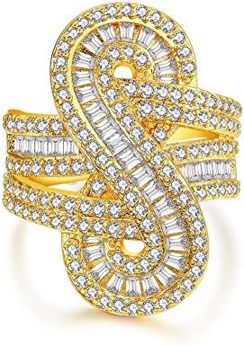 Serend Symbol 8" Baguette Design Forever Infinity Ring with CZ Diamond, Size 7 to 9, Gift for Valentine Day