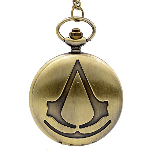 Cosplay Game Theme Movie Assassin's Creed Quartz Pocket Watch Necklace Chain Men Xmas