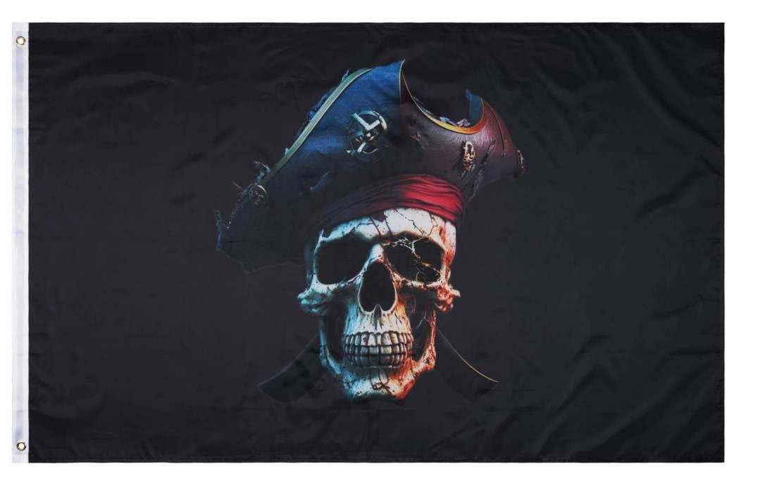 Pirate Flag with 2 Metal Eyelets - Flag with Skull 90 x 150 cm (Pirate Flag)