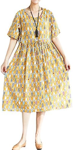 P Ammy Fashion Women's Fishes Patterned Long Shirts Linen Tunics Dress