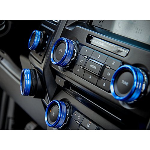 Thenice 6pcs Aluminum Alloy Air Conditioner & Audio & Trailer & 4x4 Switch Knob Ring Console Button Cover Trim Bezel for Ford F150 XLT 2016 2017(Blue) - Thumbnail 6