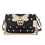 Beatfull Designer Pu Handbags for Women, Fashion Bee Leather Shoulder Bags Cross Body Bag with Pearl (Black)