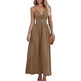 CUPSHE Women Casual Dress Beach Sleeveless V Neck Summer Cutout Spaghetti Straps Formal Maxi Sun Dresses