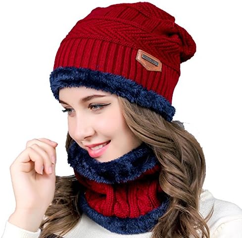 Baoqiya Womens Beanie Hat Scarf Set Winter Warm Knit 2-Pieces Winter Hat Scarf