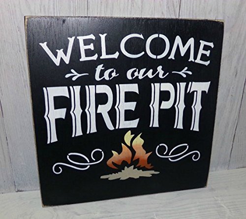 Welcome To Our Firepit Black Outdoor Wooden Patio Sign