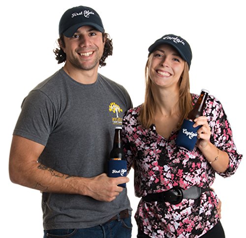 Captain Hat & First Mate | Matching Skipper Boating Baseball Caps & Beer Holders