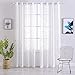 Haperlare Sheer Curtains, Leaf Embroidery White Sheer Window Curtains Faux Linen Textured Solid Grommet Voile Curtains for Living Room Bedroom, 52 x 84 Inch, 2 Panels