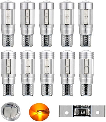 10Pcs Super Bright T10 W5W 10 SMD 5630 Canbus Error Free LED Car Interior Bulbs ,License Plate Lights ,Dome Map Light,Side Marker Courtesy 6000K (Orange)