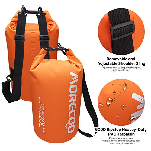 MORECOO Waterproof Bag Floating Ultra Light Dry Bag Outdoor Sports Sweatproof Dry Backpack 5L/10L for Kayaking/Rafting/Boating/Swimming/Camping/Hiking/Beach/Fishing (Orange, 20L)