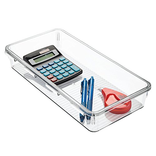 mDesign Desk Interlocking Drawer Organizers for Office Supplies, Pencils, Pens, Scissors, Tape, Markers - 7 Piece Set, Clear