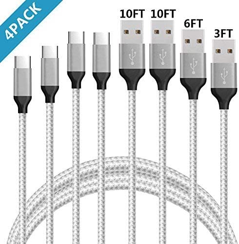 USB Type C Charger Cable,LIAOINETC 4-Pack 3FT 6FT 10FT 10FT USB A to USB C Charging Charger Cable Braided Cord for Samsung Galaxy S10,S10 Plus,S9,S9 Plus,S8,S8 Plus,Note 9,Note 8,LG,OnePlus
